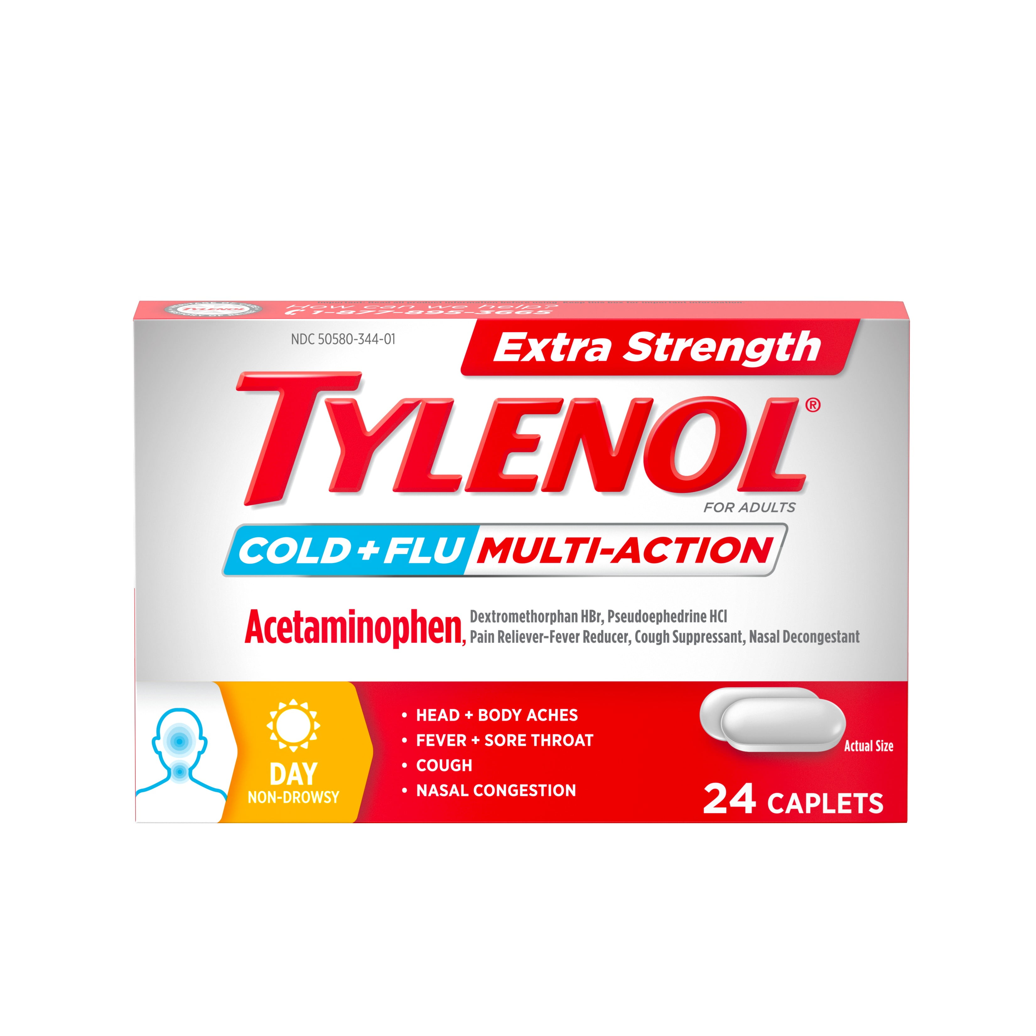 Tylenol Extra Strength Cold + Flu Multi-Action Daytime Caplets, 24 ct