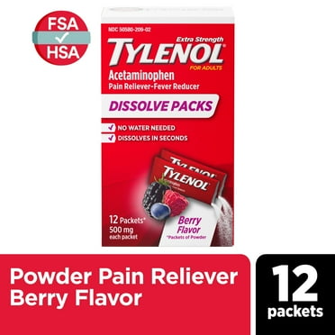 Tylenol Extra Strength Dissolve Packs with Acetaminophen, Berry, 12 Ct