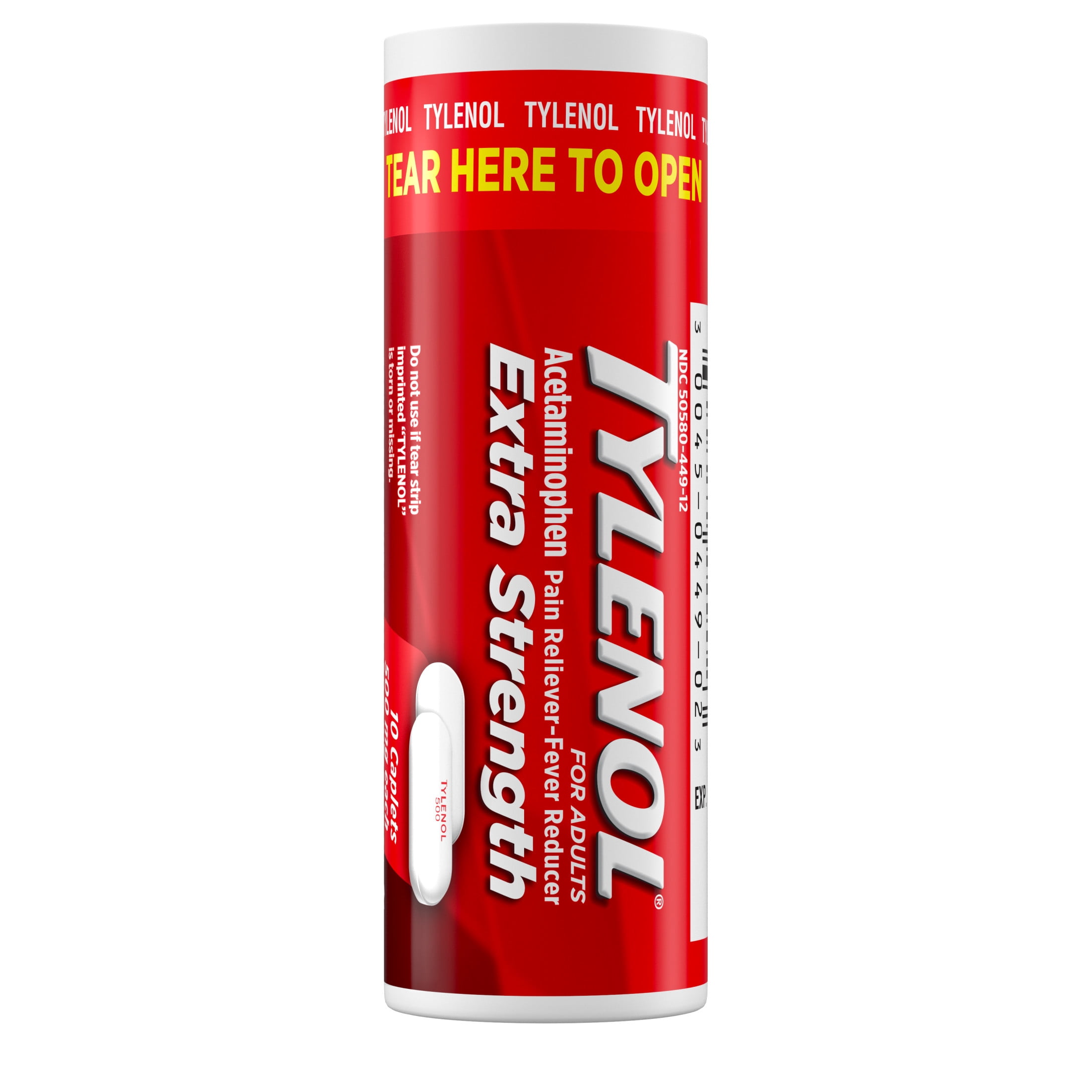 Tylenol Extra Strength 500mg Acetaminophen Caplets, Travel Size, 10 Count