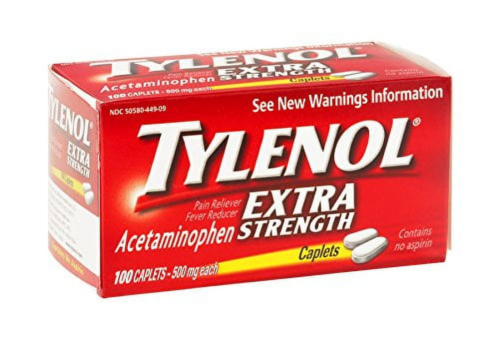 Tylenol Extra Strength Pain Reliever & Fever Reducer 500 mg Caplets 100 ...