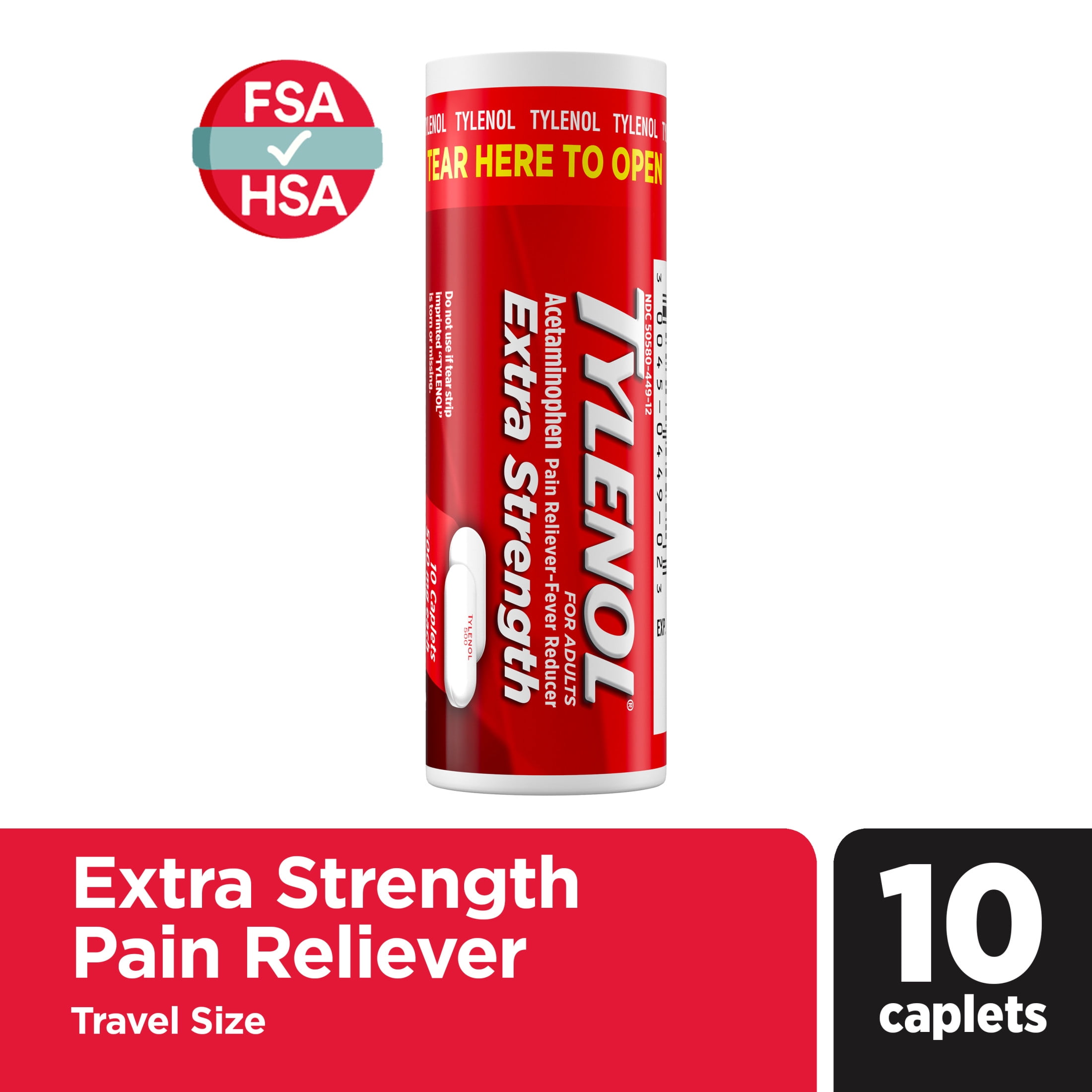 Tylenol Extra Strength Caplets with Acetaminophen, Travel Size, 10 Ct