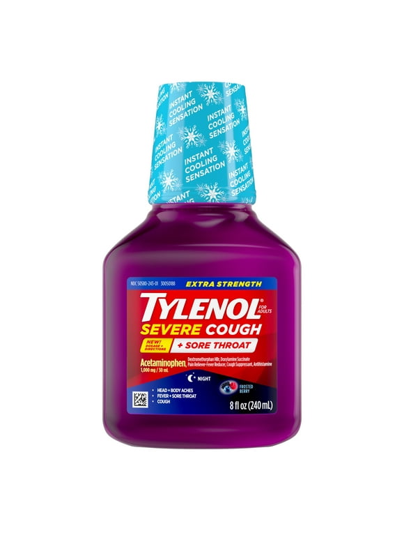 Tylenol Extra Strength Severe Cough + Sore Throat Night Liquid, 8 oz.