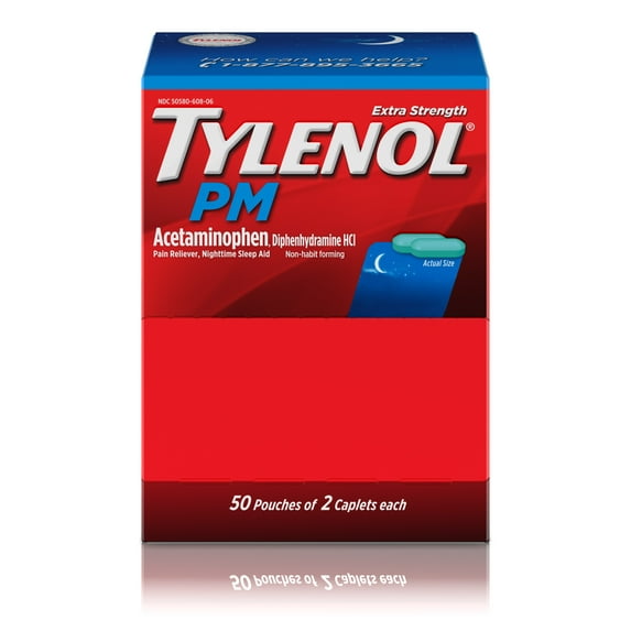Tylenol PM Extra Strength Pain Relief & Sleep Aid Caplets, 50 of 2 Count