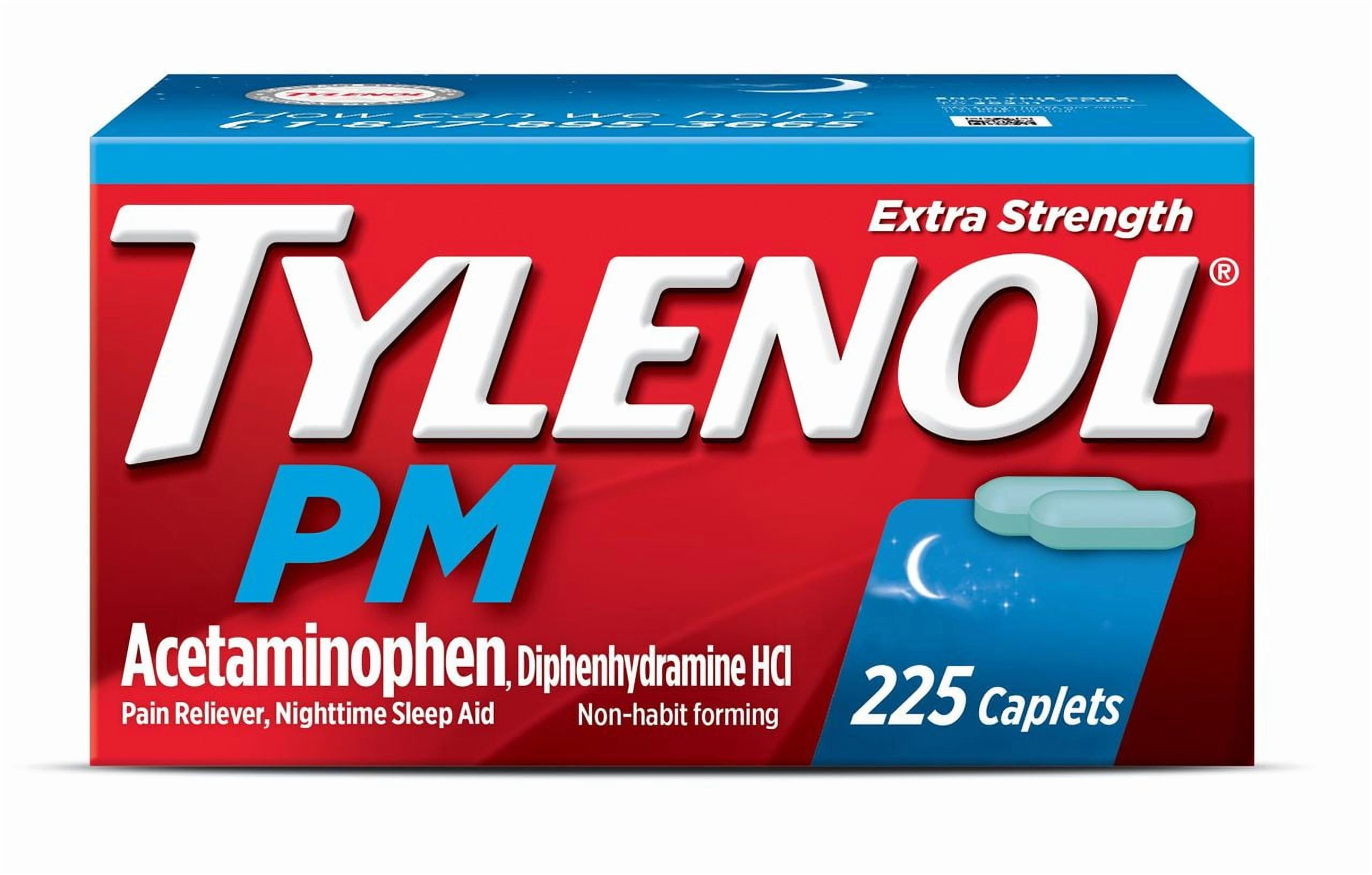 Tylenol PM Extra Strength Acetaminophen 500 mg Pain Reliever & Sleep Aid, 225 Caplets