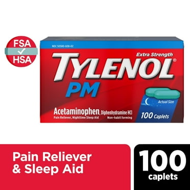 Tylenol PM Extra Strength Pain Reliever & Sleep Aid Caplets, 100 Ct