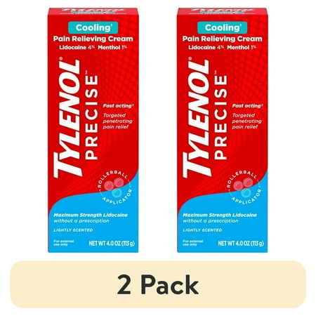 (2 pack) Tylenol Precise Cooling Pain Relieving Cream, Lidocaine & Menthol, 4oz