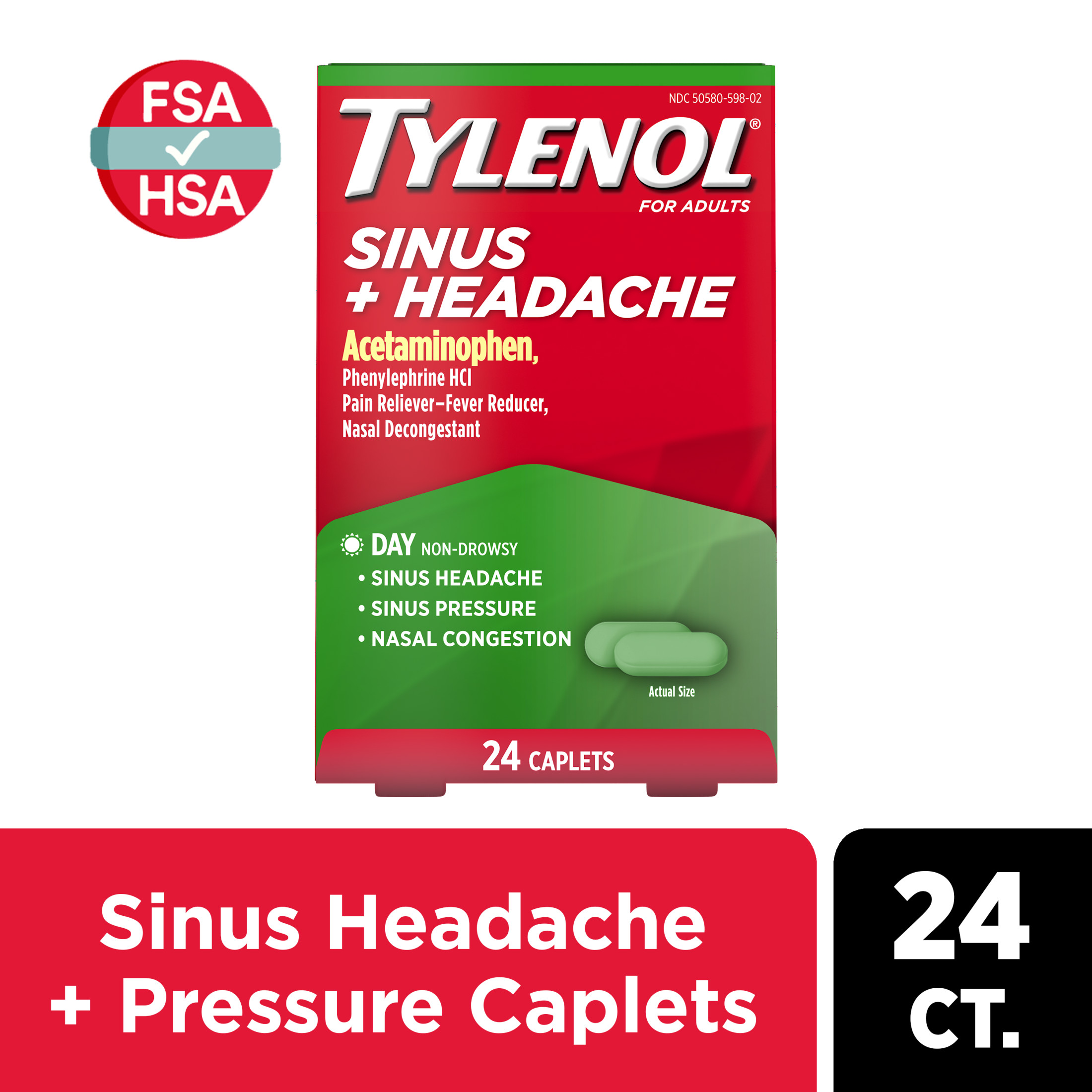 Tylenol Sinus + Headache Non-Drowsy Daytime Caplets, 24 Ct - image 1 of 17