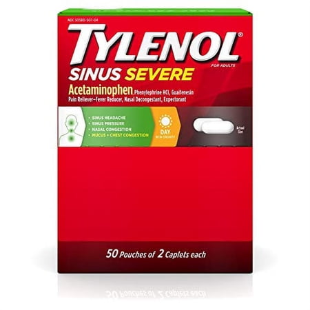 Tylenol Sinus Severe Daytime Caplets, 100 Count, 2 Pack