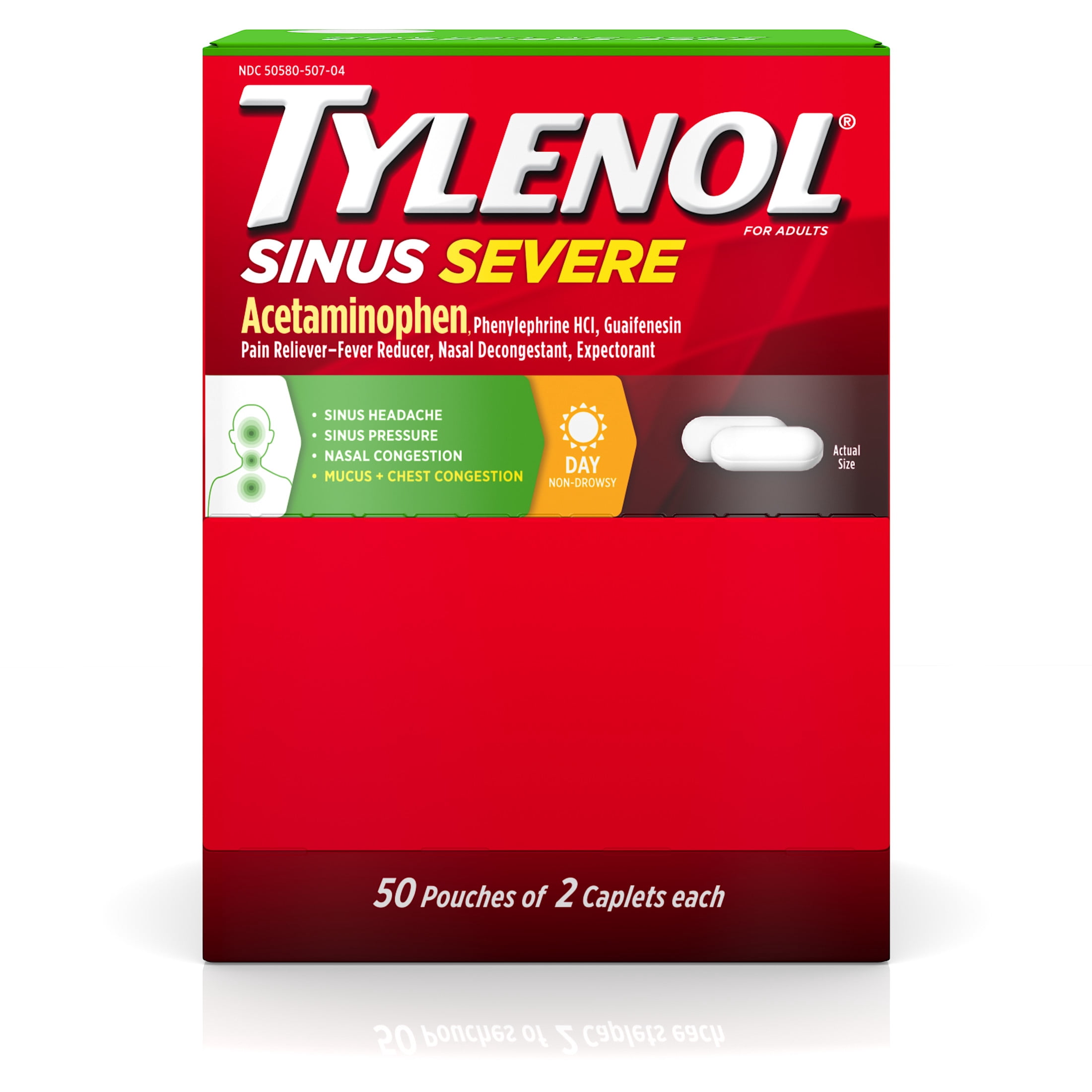 Tylenol Sinus Severe Non-Drowsy Daytime Caplets, 50 Packs of 2 Count