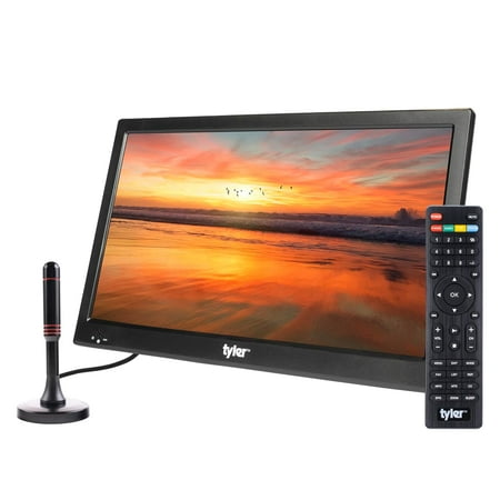 Tyler 15.6 inch Portable TV with Antenna, Portable Small TV with ATSC Tuner, Rechargeable Battery Operated Mini TV LCD Monitor 1080P,Built-in TV Stand,HDMI Input,USB,AV in,Supports Camping,Kitchen