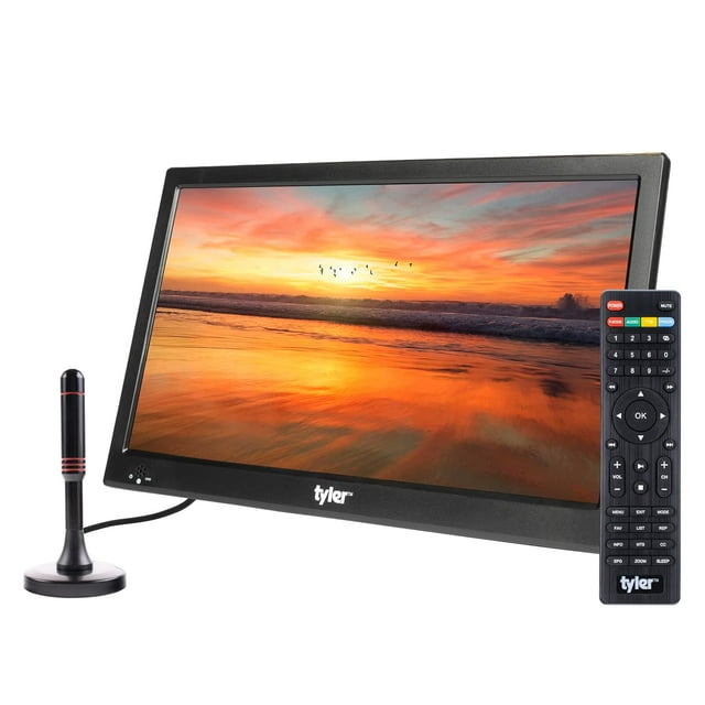 Tyler 15.6 inch Portable TV with Antenna, Portable Small TV with ATSC Tuner, Rechargeable Battery Operated Mini TV LCD Monitor 1080P,Built-in TV Stand,HDMI Input,USB,AV in,Supports Camping,Kitchen