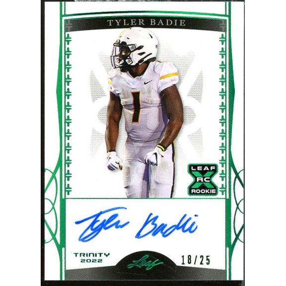 Tyler Badie Rookie Card 2022 Leaf Trinity Emerald #BATB1