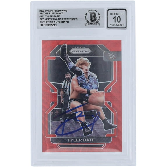 Tyler Bate WWE Autographed 2022 Panini Prizm Ruby Wave Prizm #122 Beckett Fanatics Witnessed Authenticated 10 Card - Fanatics Authentic Certified