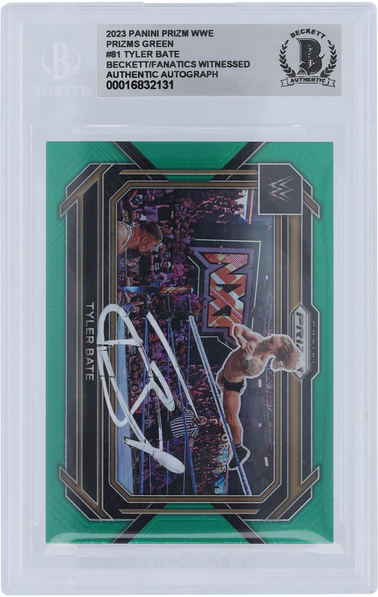Tyler Bate WWE Autographed 2023 Panini Prizm Green Prizm White Ink #81 Beckett Fanatics Witnessed Authenticated Card - Fanatics Authentic Certified