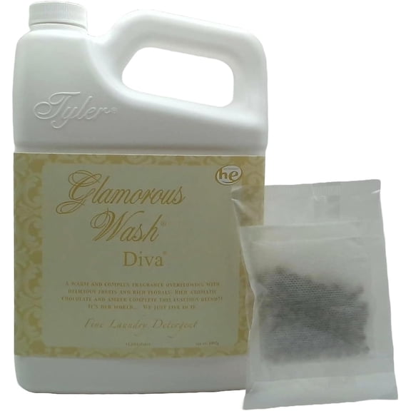 Tyler Candle Glamorous Wash Diva Half Gallon (64 OZ) Laundry Detergent/with Glamorous Sachet Single Pouch