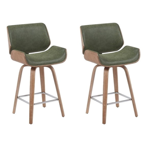 Tyler Counter Height Swivel Bar Stool in White Wash Wood/Green Seat- Set of 2