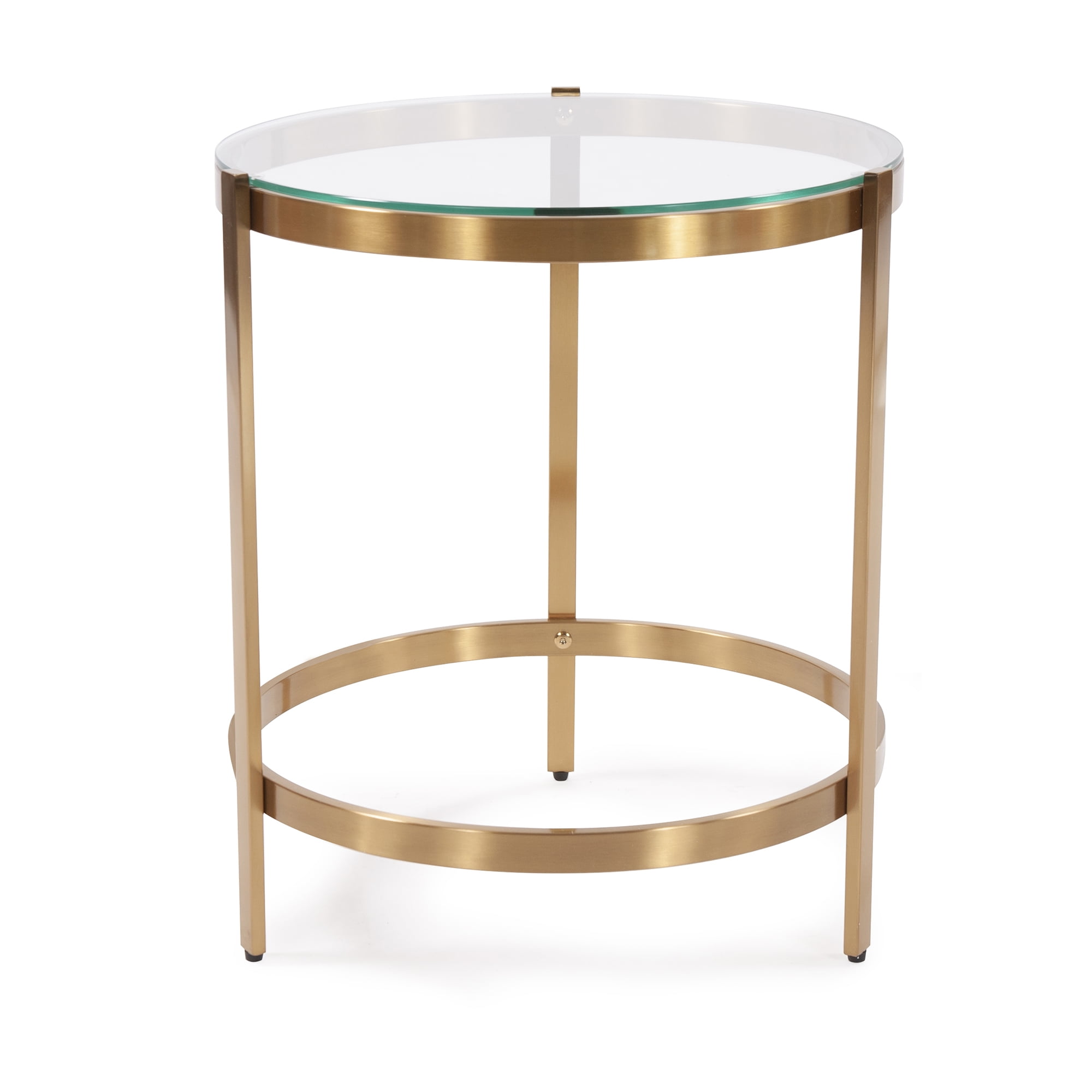 Tyler Dillion Brushed Brass Round Stainless Steel Side and Accent Table with Glass Top 19"H x 16.5"D x 16.5"W