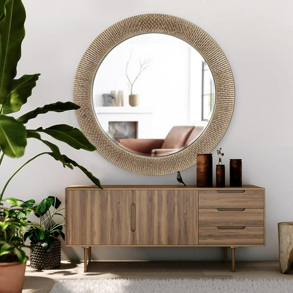 Tyler Dillon Bergman Champagne Gold Large Round Mirror - 54"