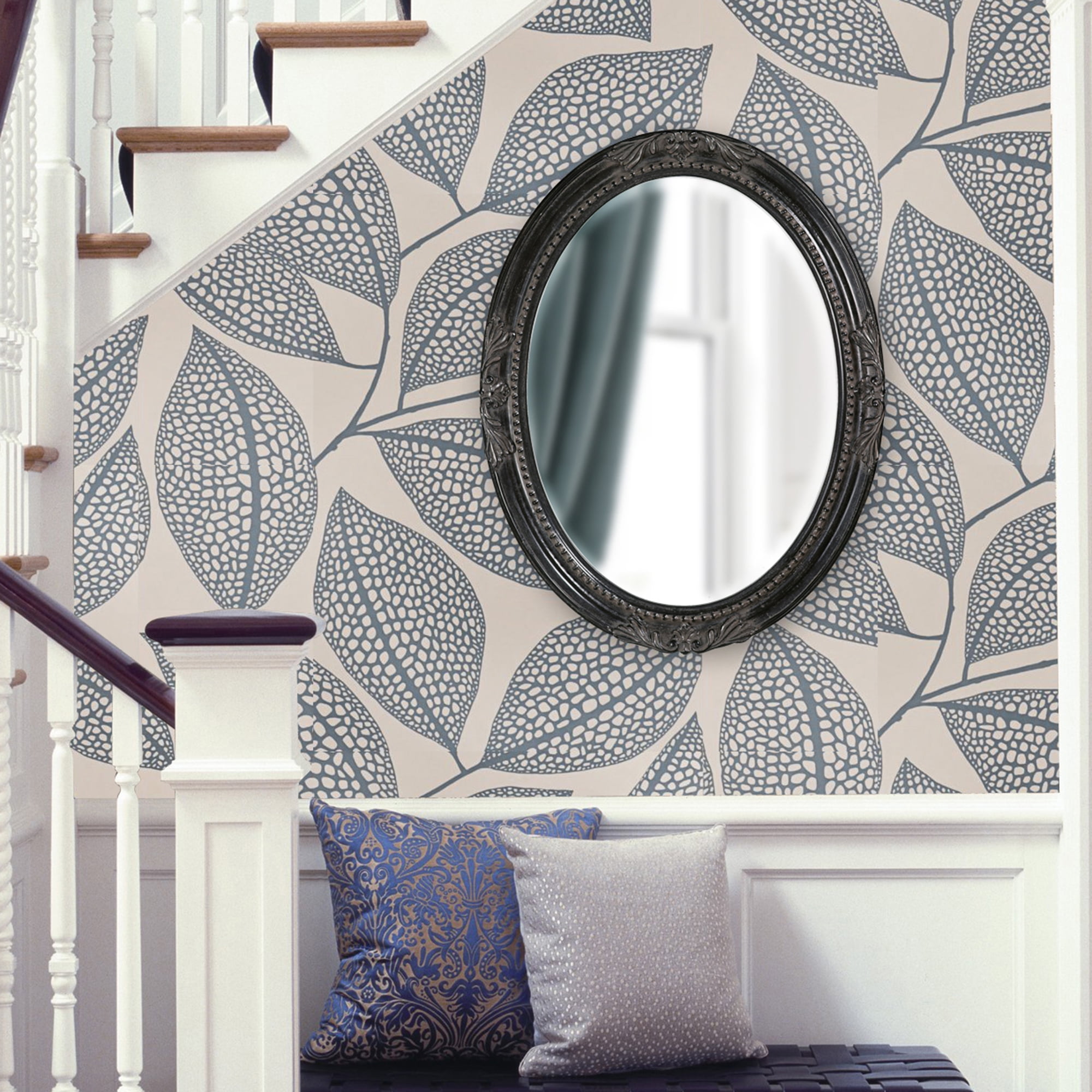 Tyler Dillon Black Wood Oval Queen Ann Antique Wall Mirror
