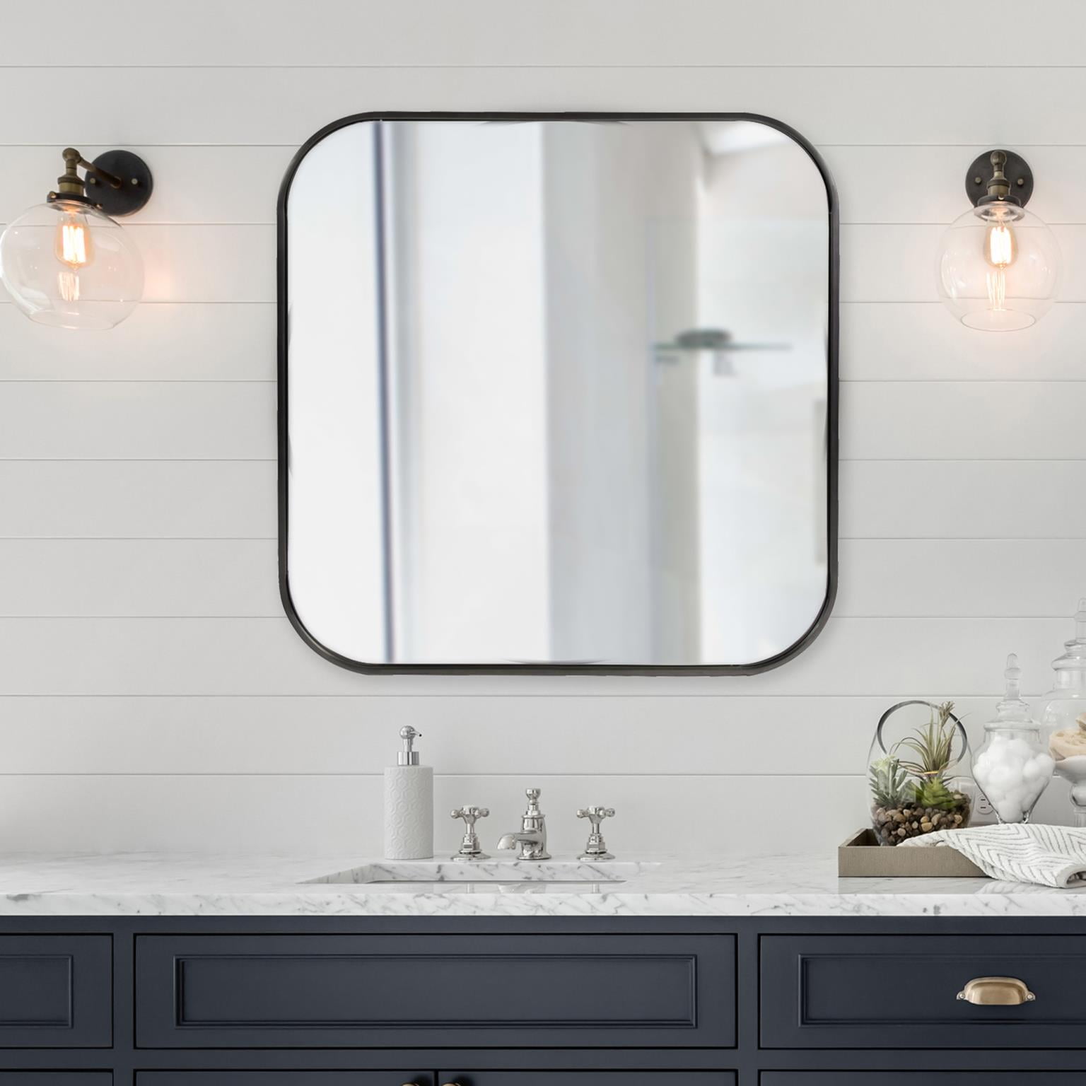 Tyler Dillon Brushed Black Square Stainless Steel Framed Vanity Mirror - 30" x 30"