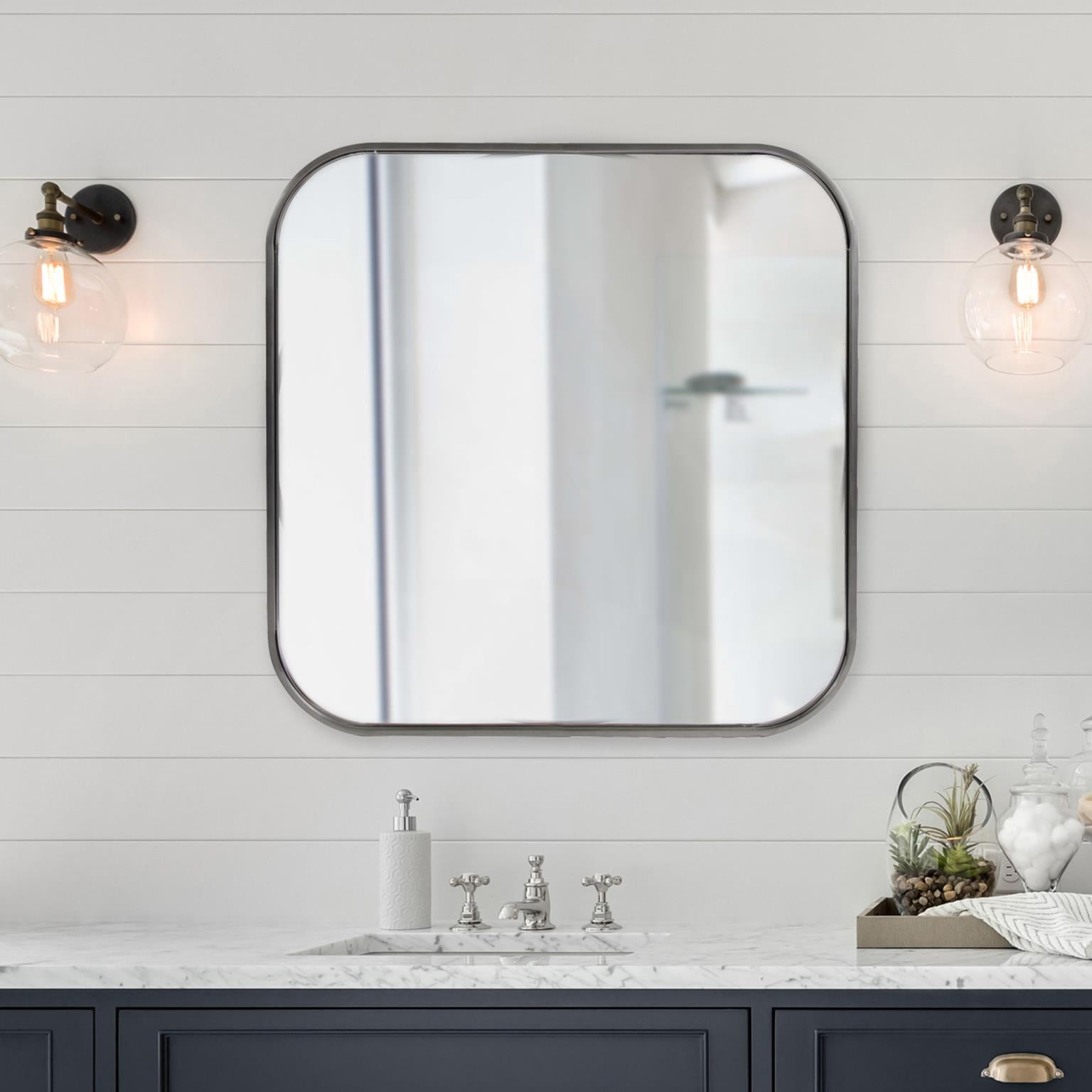 Tyler Dillon Brushed Silver Square Stainless Steel Framed Wall Mirror - 30" H x 30" W x 1 1/4" D