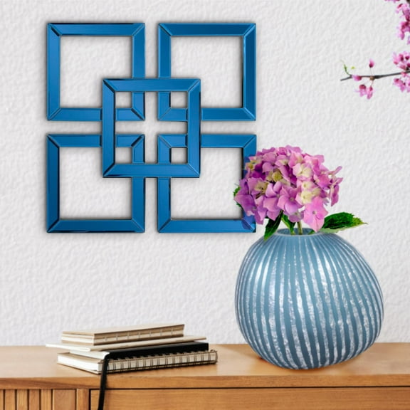 Tyler Dillon Contemporary Layered Square Sapphire Blue Accent Mirror 16"H x 16"W