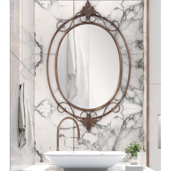 Tyler Dillon Decorative Wall & Accent Mirror with Vintage Oval Metal Frame - 33"H x 21"W