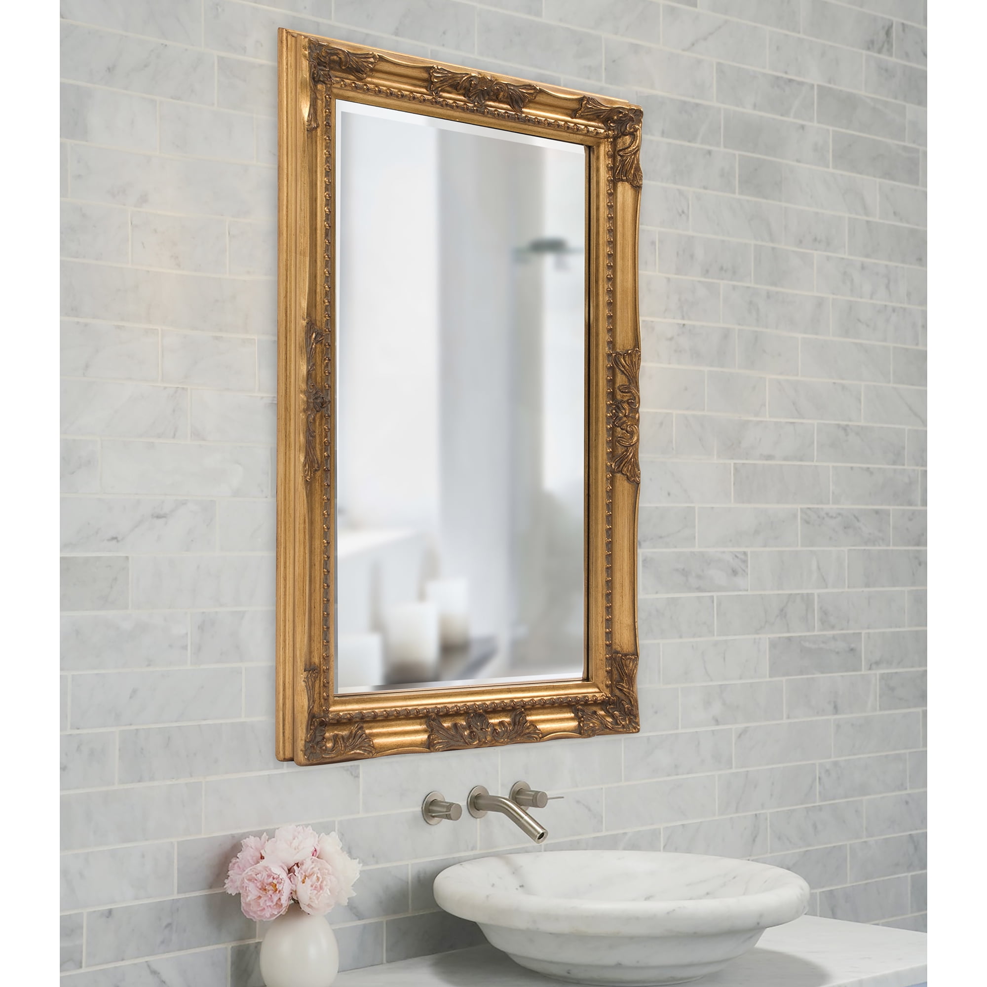 Tyler Dillon Gold Rectangular Beaded Texture Wood Framed Wall Mirror - 36"H x 24"W