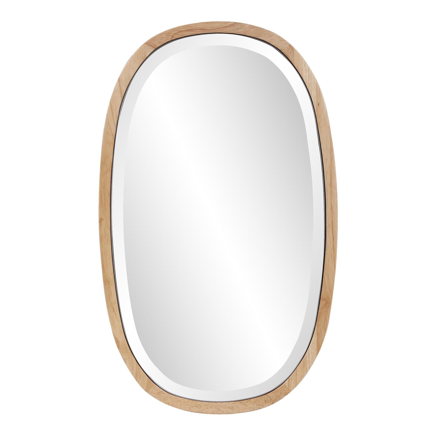Tyler Dillon Oval Beveled Wall Mirror with Polished Wood Frame - 26"H x 15.75"W