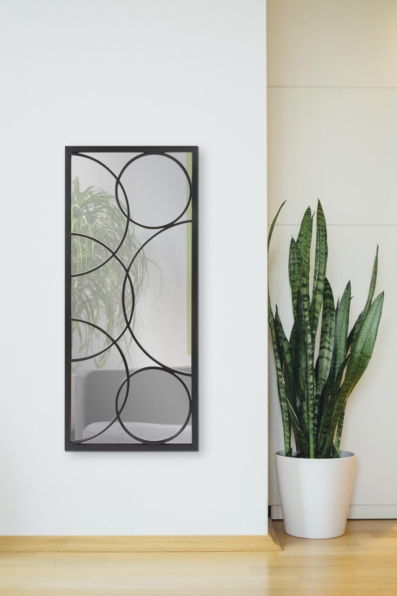 Tyler Dillon Rectangular Metal Framed Black Wall Mirror with Circular Overlays - 47"H x 21"W