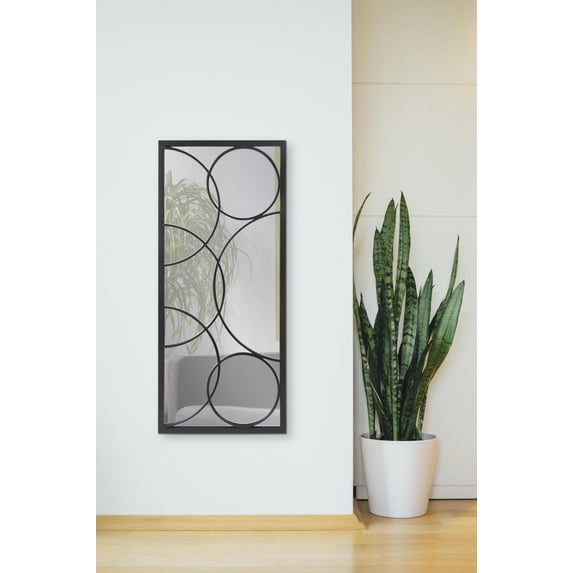 Tyler Dillon Rectangular Metal Framed Black Wall Mirror with Circular Overlays - 47"H x 21"W