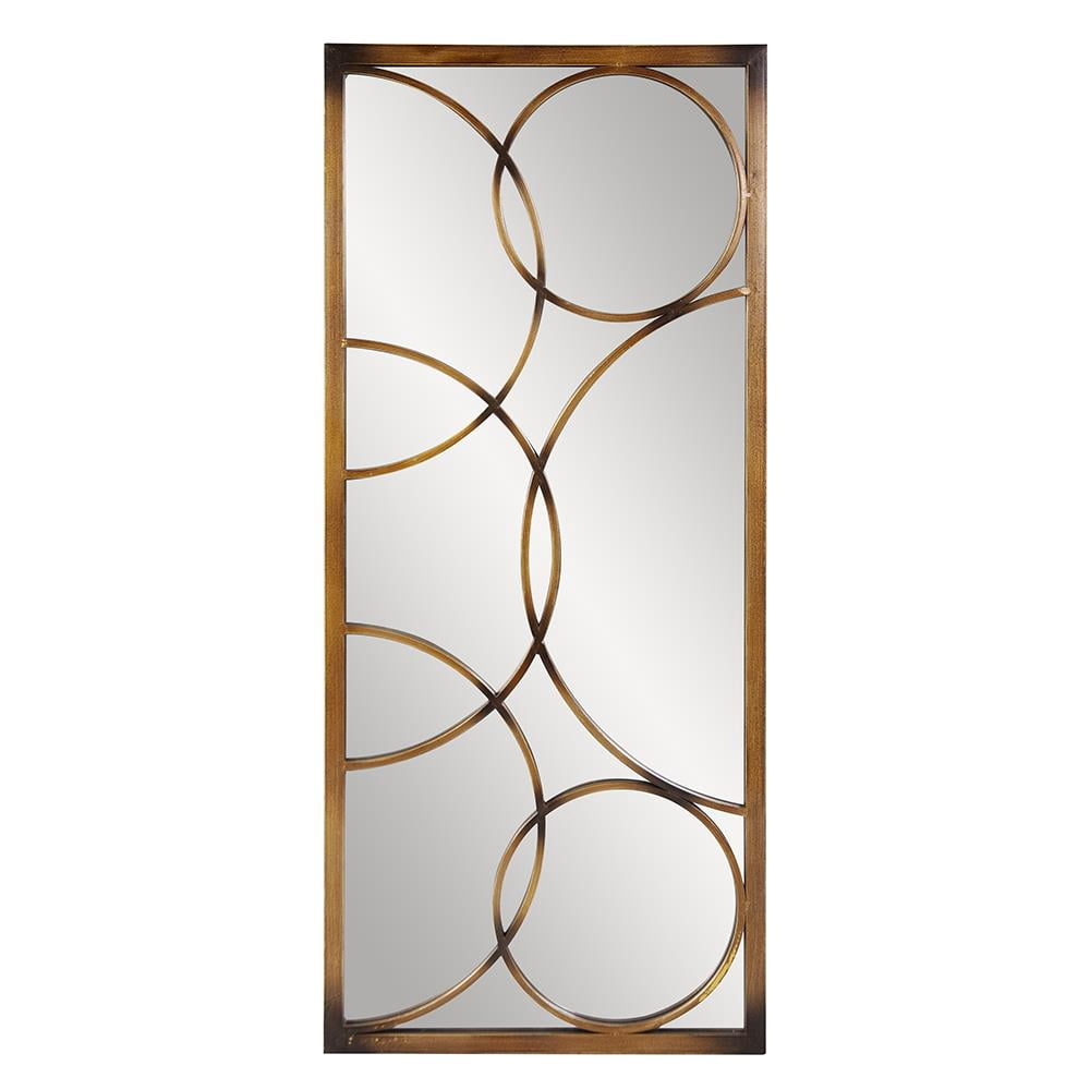Tyler Dillon Rectangular Metal Framed Bronze Wall Mirror with Circular Overlays - Brushed Bronze