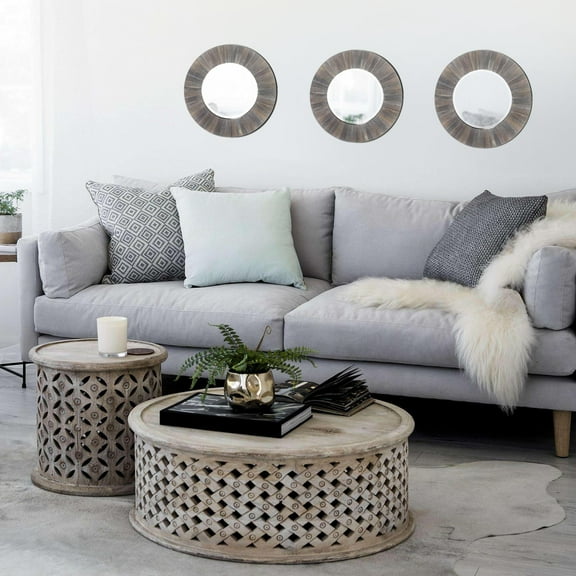 Tyler Dillon Round Beveled Mirror with Radiating Wood Slat Frame - 18"D