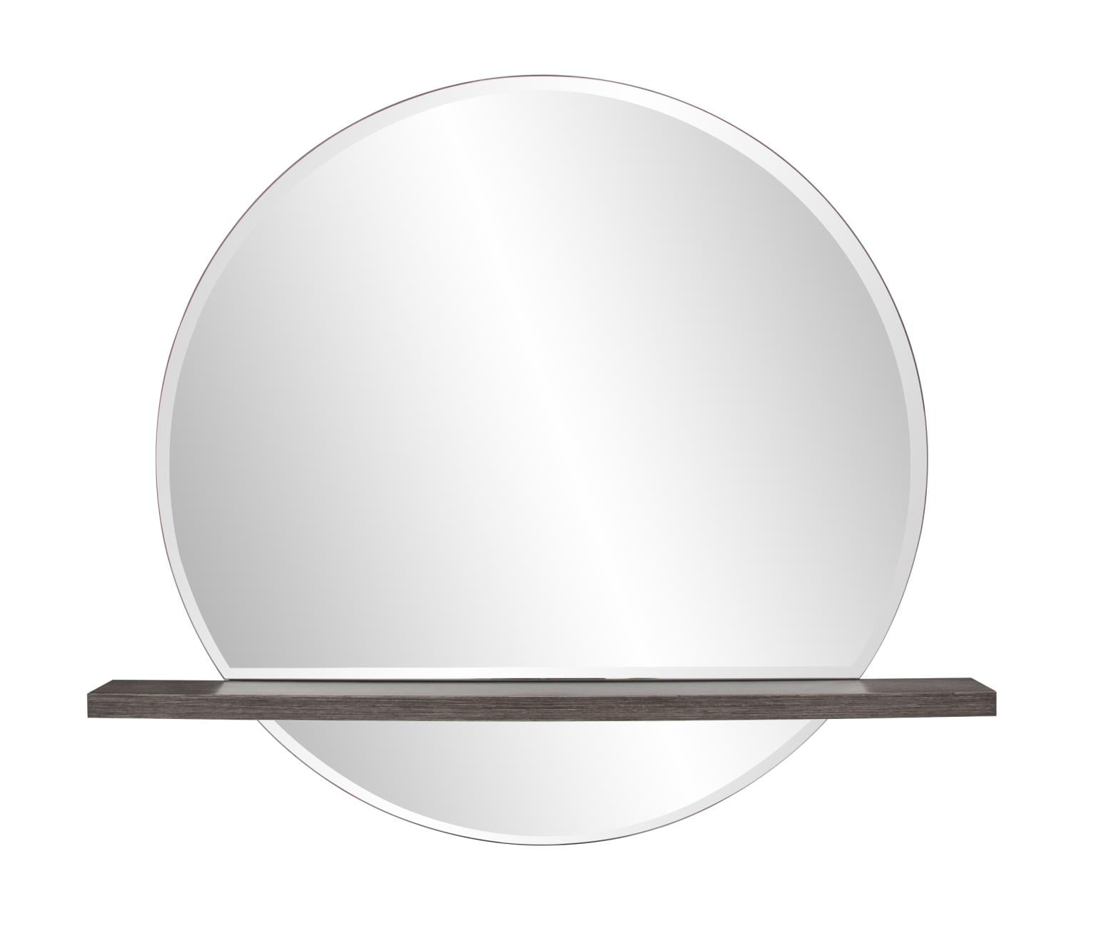 Grayson Round Gray Wood Framed Mirror with Front Shelf