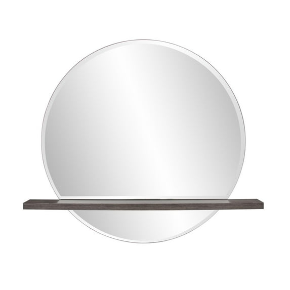 Tyler Dillon Round Beveled Wall Mirror with Gray Wood Shelf - 36"w x 32"h x 5"d