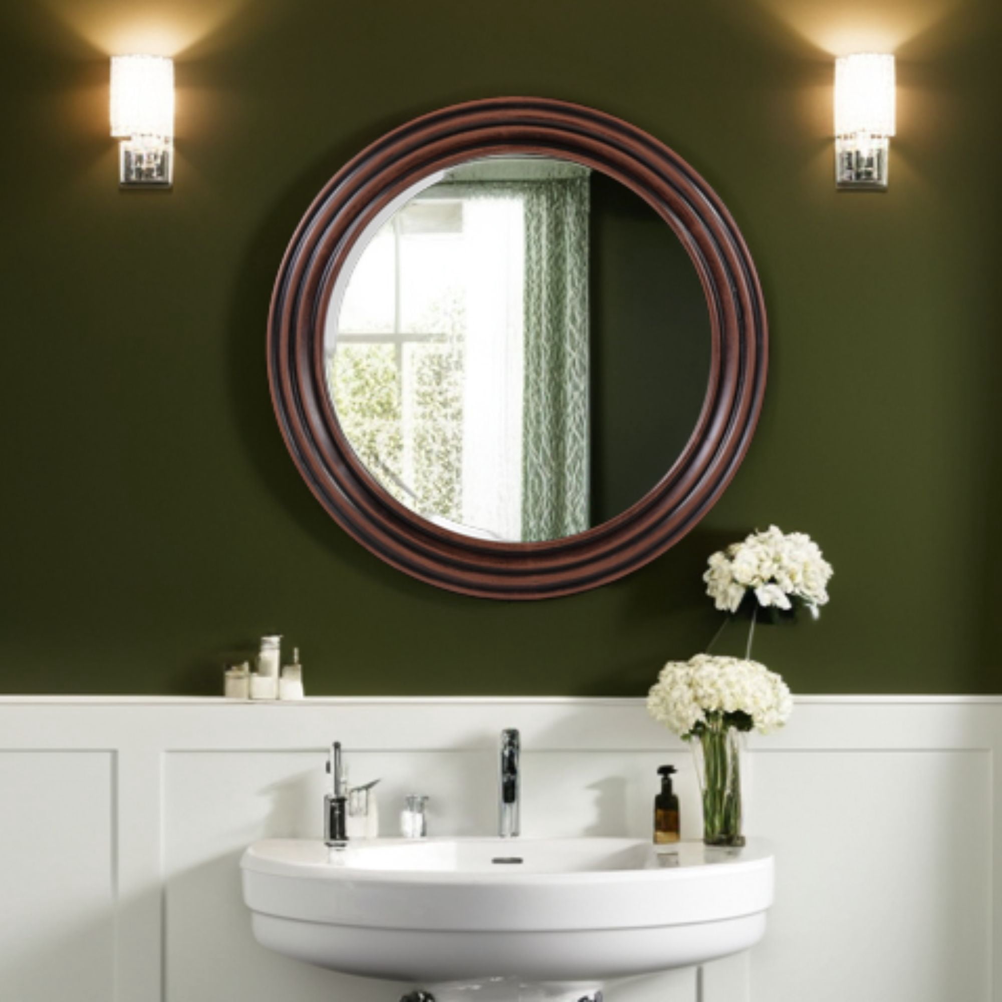 Tyler Dillon Round Hand Crafted Wood Mirror with Rib Texture 24"H x 24"W