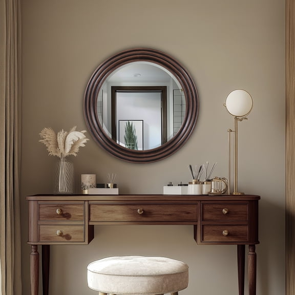 Tyler Dillon Round Hand Crafted Wood Mirror with Rib Texture 24"H x 24"W