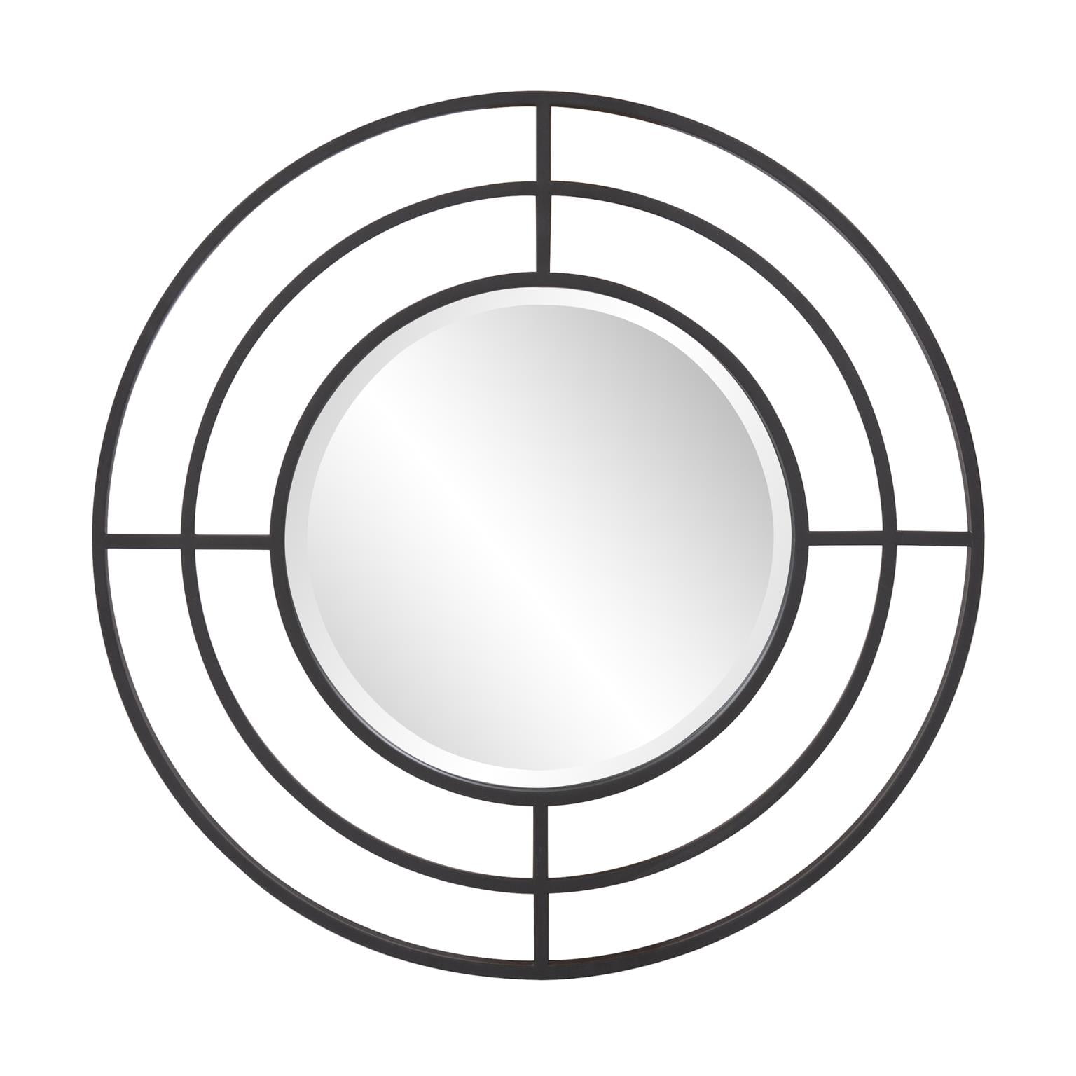 Tyler Dillon Round Matte Black Wall Mirror with Geometric Iron Frame