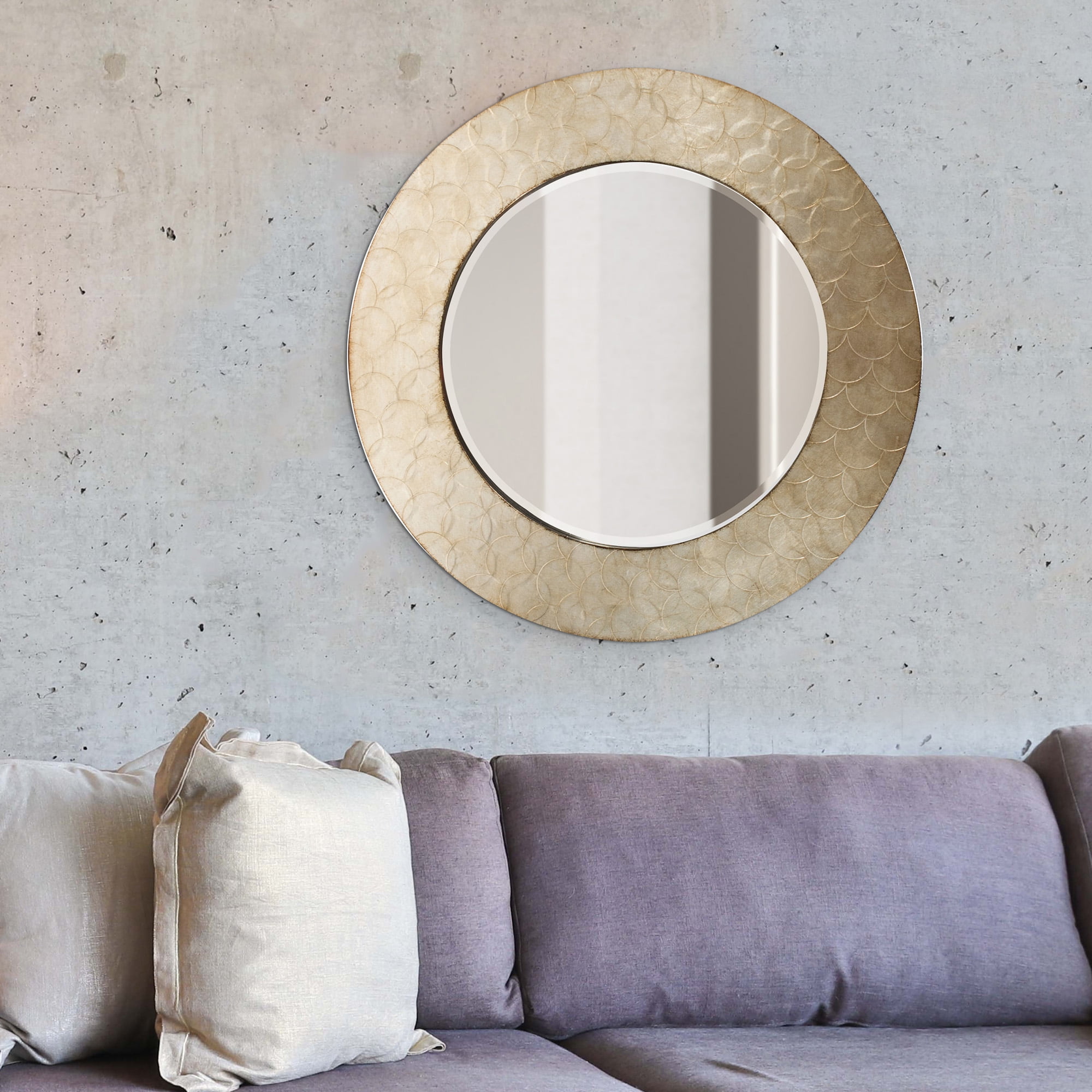 Tyler Dillon Round Wood Framed Textured Metal Wall Mirror - 36"D