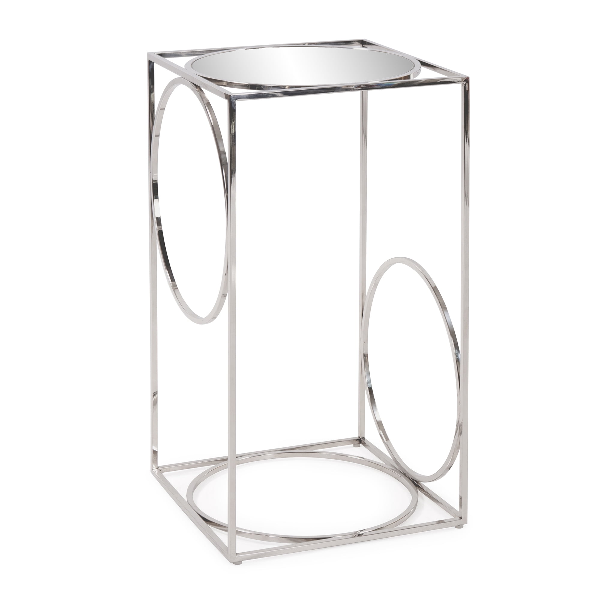 Tyler Dillon Silver Stainless Steel Pedestal Accent Table with Circle Design 22"H x 12"D x 12"W