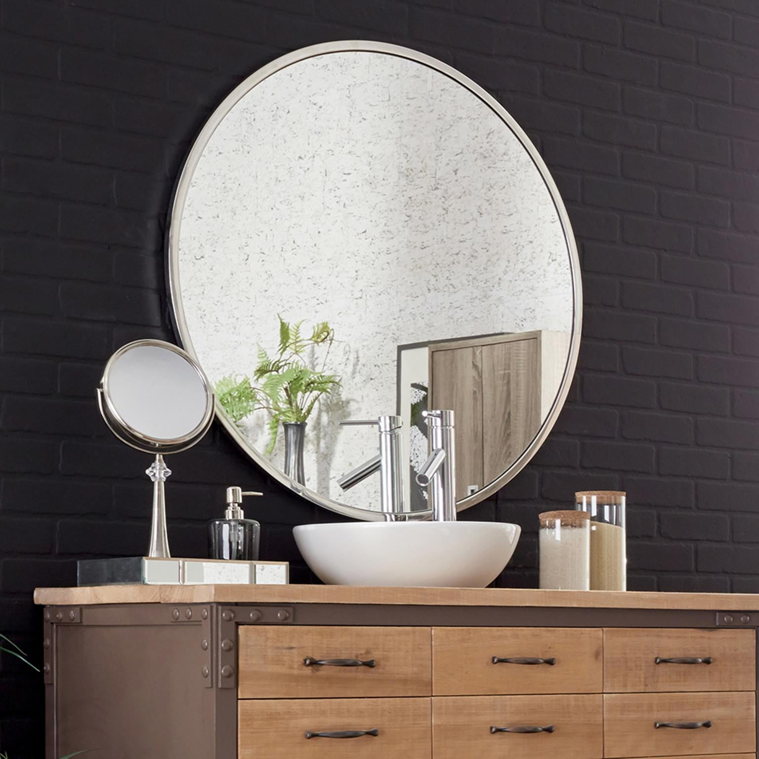Tyler Dillon Simone Silver Metal Round Accent Wall Mirror