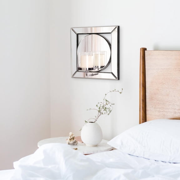 Tyler Dillon Square & Circle Decorative Wall Mirror with Candle Holder 12" x 12"