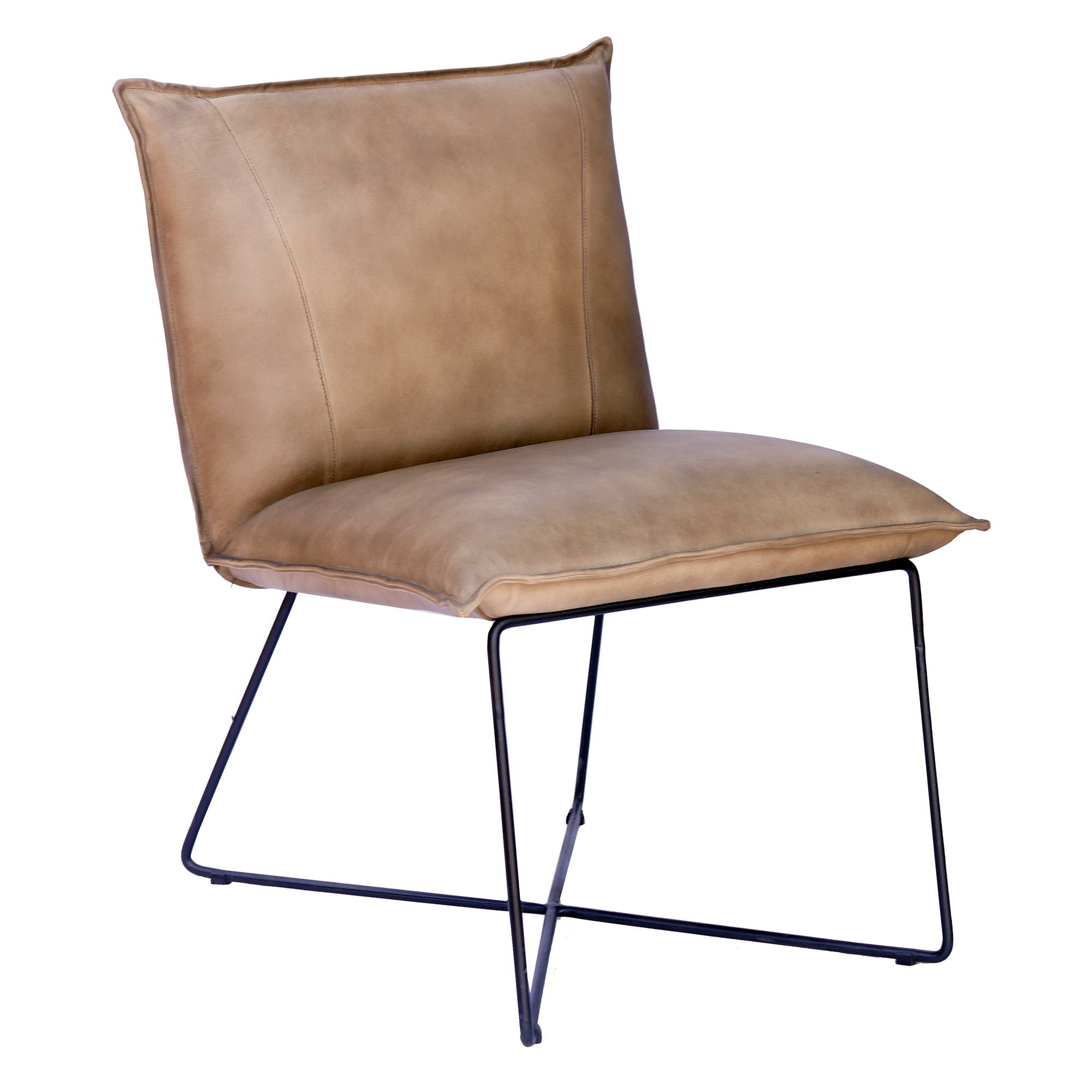 Tyler Dillon Tan Leather Armless Chair Set with Black Iron Frame (Set of 2) - 32.25"H x 21.5"W