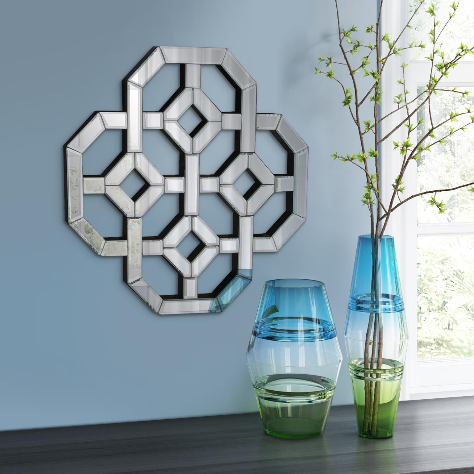 Tyler Dillon Wall Mirror with Intersecting Mirrored Lines Design - 20" x 20"