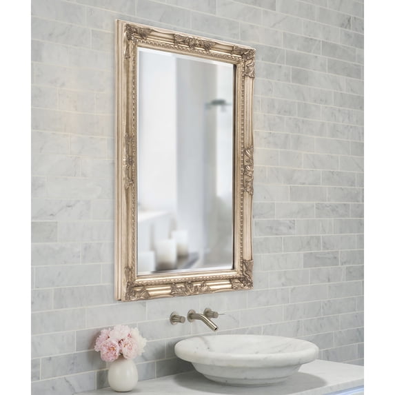 Tyler Dillon Warm Silver Rectangular Beaded Texture Wood Framed Wall Mirror - 36"H x 24"W