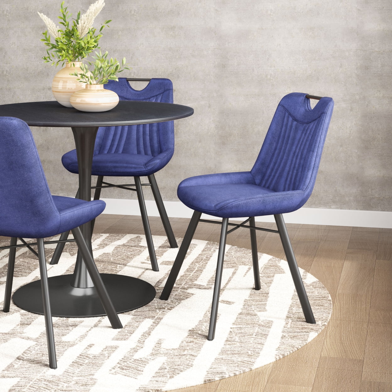Blue Velvet Upholstered Side Chair with Metal Legs, Set of 2