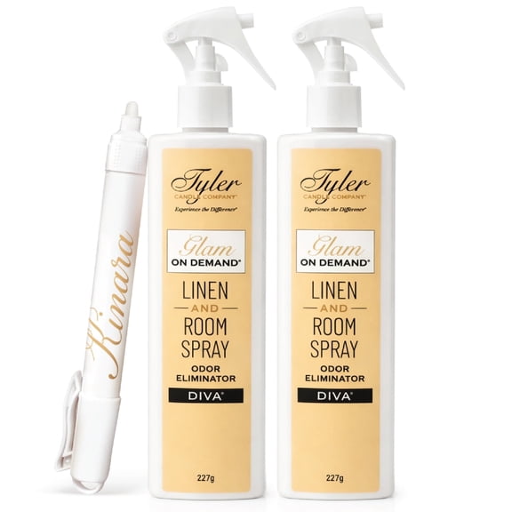 Tyler Glam On Demand Fabric & Room Spray, Diva Scent, 2 Pack with Kinara Pen