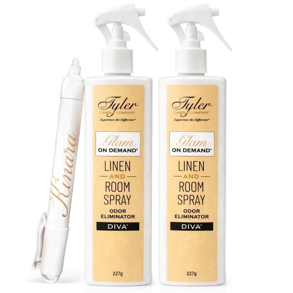 Tyler Glam On Demand Fabric & Room Spray, Diva Scent, 2 Pack with Kinara Pen