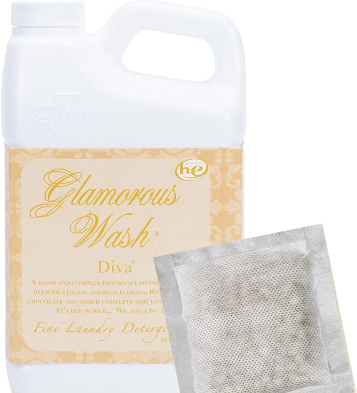 Tyler Glam Wash Laundry Detergent, Diva, Liquid, 32 oz HE Safe w/ Dryer Sachet Pouch (32 oz