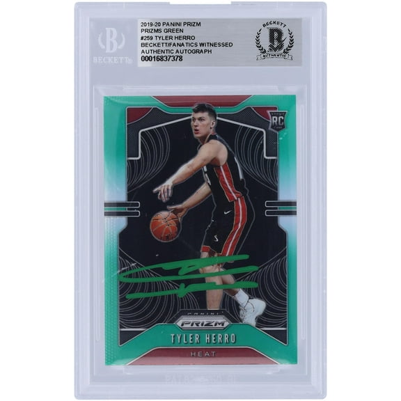 Tyler Herro Miami Heat Autographed 2019-20 Panini Prizm Green Prizm Green Ink #259 Beckett Fanatics Witnessed Authenticated Rookie Card - Fanatics Authentic Certified